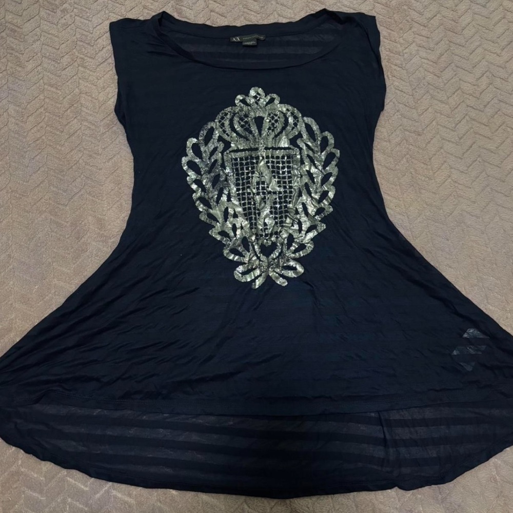 Armani Exchange Black Tank Top with Silver Design